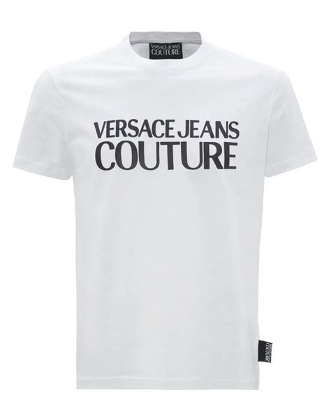 versace jeans couture neck logo short sleeve t-shirt|Versace Jeans Couture white shirt.